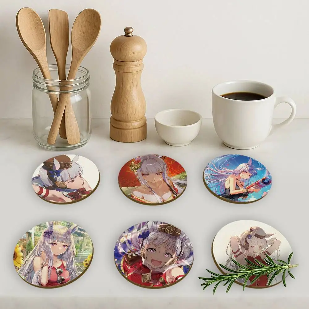 Anime Uma Gold Ship 2D Wooden Coasters Heat Resistant Non-Slip Holiday Birthday Gift Durable