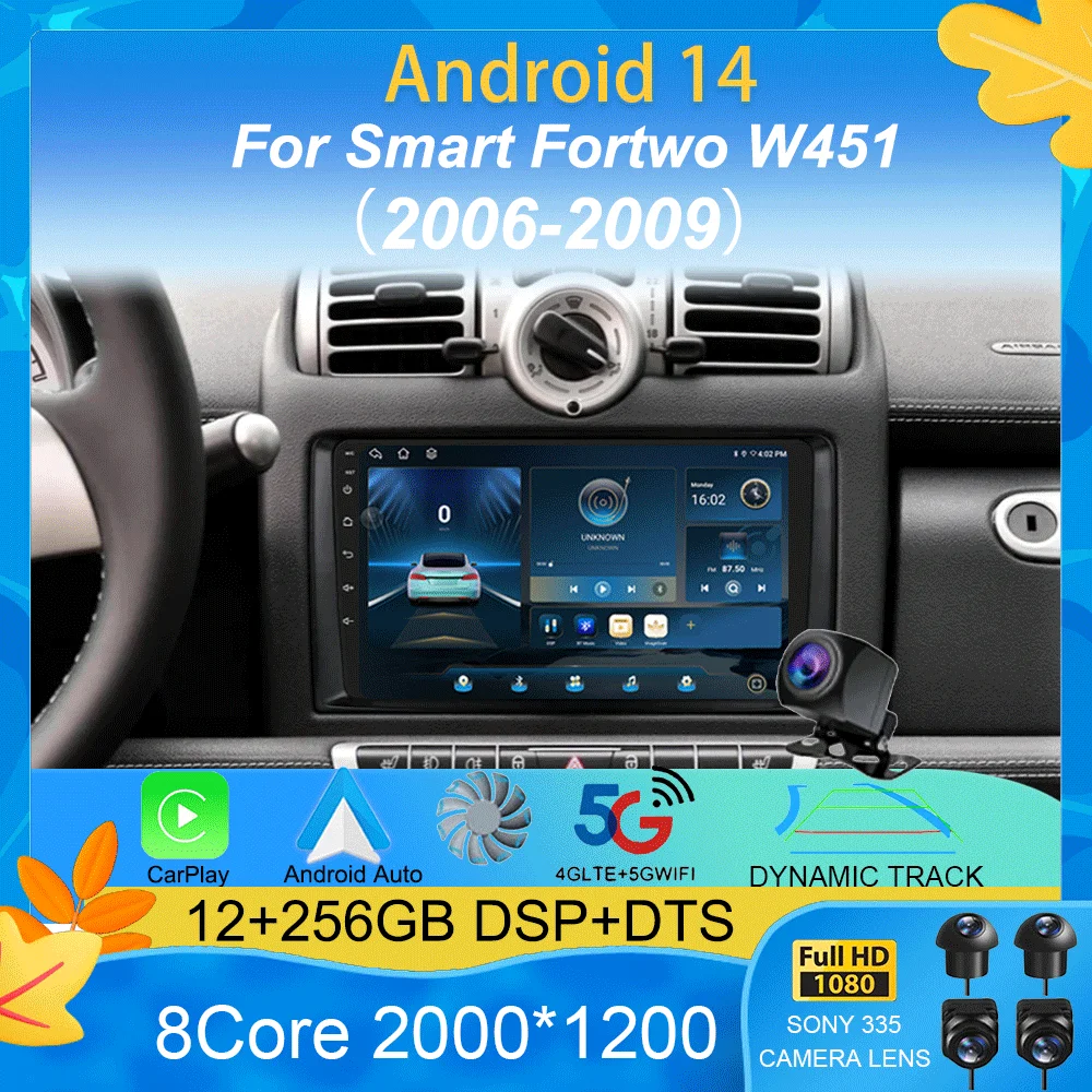 

Car Radio Android 15 For Smart Fortwo W451 2006~2009 Stereo Video Wifi 4G Carplay Map GPS Navigation Multimedia QLED No 2Din DVD
