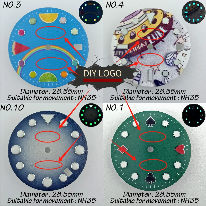 Custom LOGO 28.5mm Watch Dial Sterile Luminous Face Suitable For NH34 NH35 NH36 Movement Single Calendar Watch Accessories