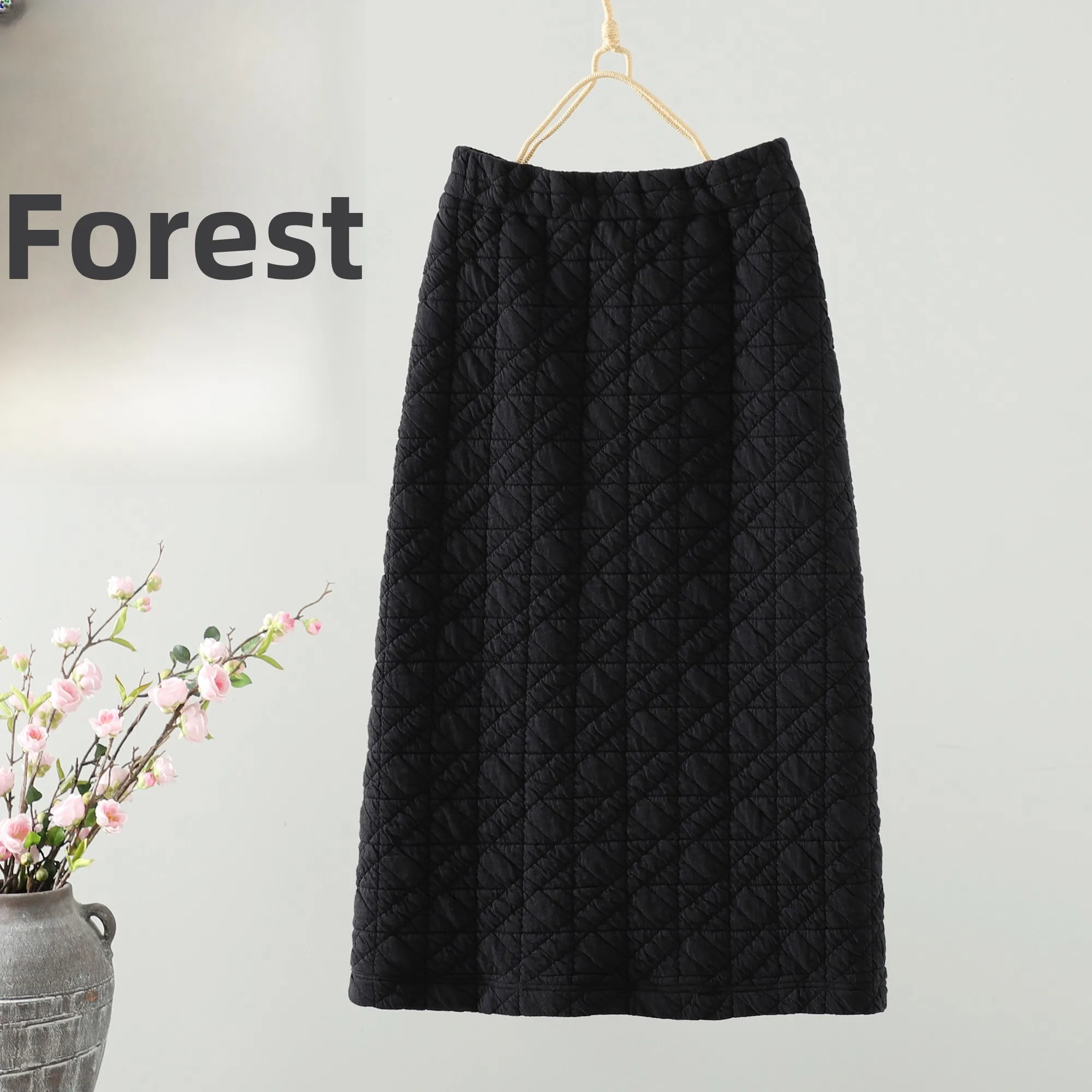 Black Thickened Winter Long Skirt Women's New Style Versatile Straight Tube Skirt mid Waist A-Line Skirt Standard Fit