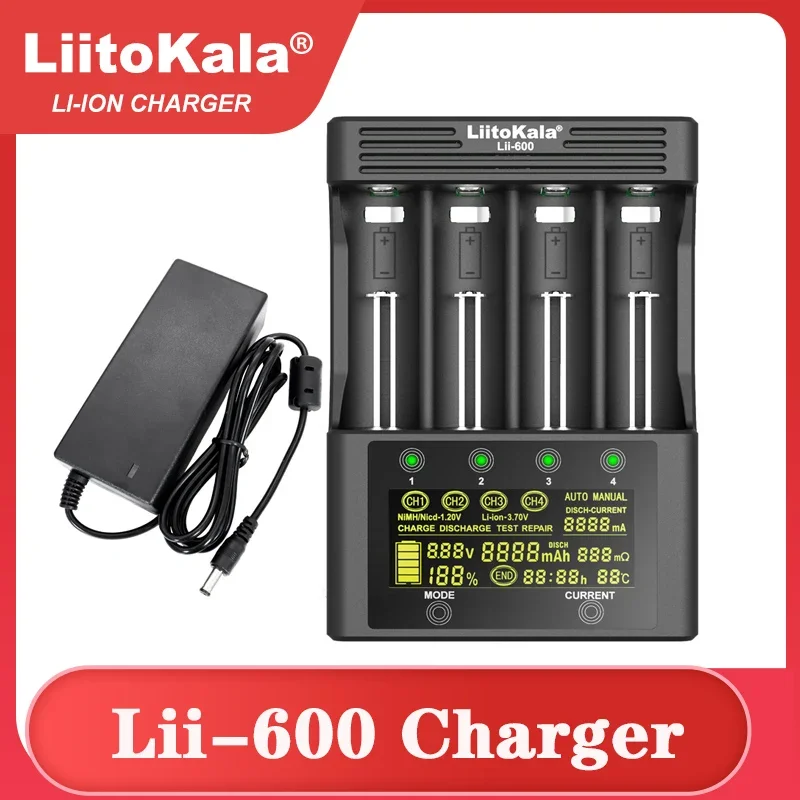 

LiitoKala Lii-600 Battery Charger For Li-ion 3.7V and NiMH 1.2V battery Suitable for 18650 26650 21700 26700 AA AAA And other