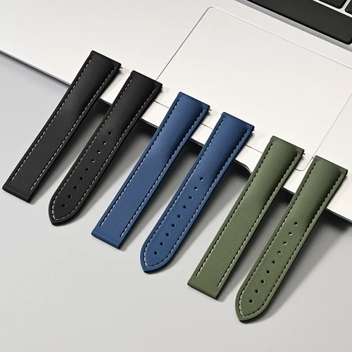 Imagen 2 del producto Correa de goma fluorada para Omega Speedmaster 20mm 21mm 22mm FKM hebilla plegable impermeable Universal extremo plano reemplazar correa de reloj