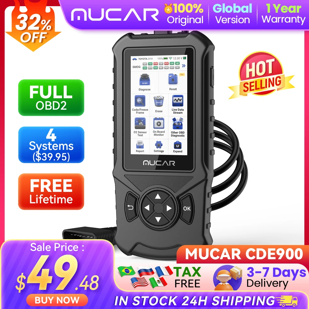 MUCAR CDE900 Obd2 Scanner 2+16G Auto Car Diagnostic Tools Automotive OBD Scanner Tool Code Reader 4