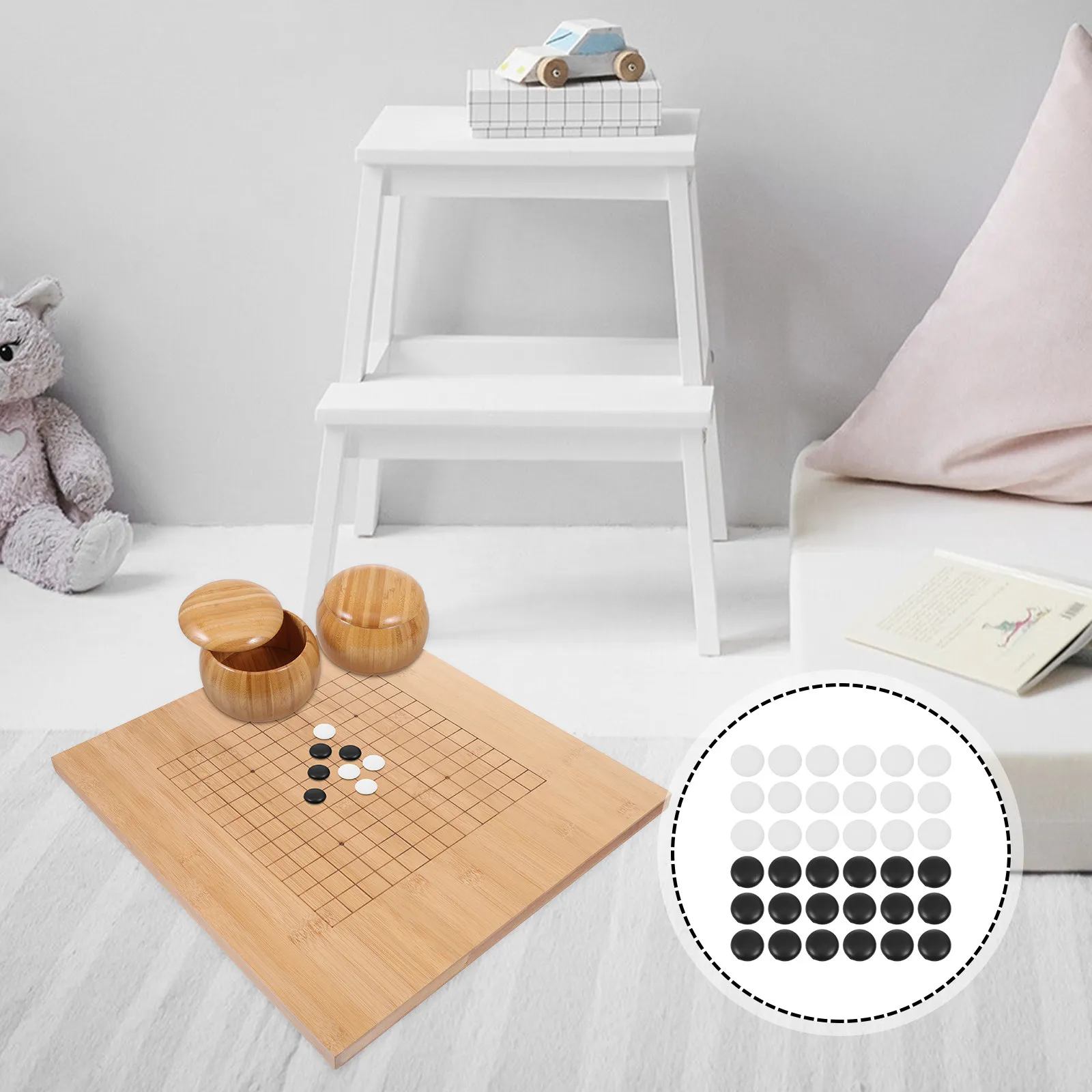 

2 Bags Small Ceramic Go Chess Pieces Flat Round Chess Stones Educational Plaything for Go Gobang Practice Home School Board Game