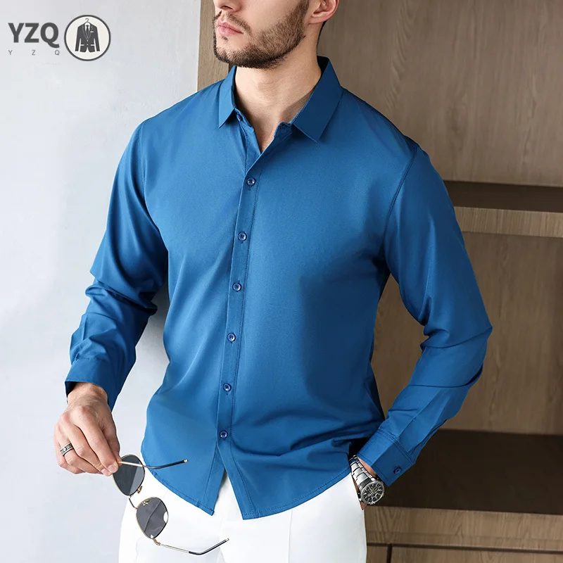 

New Men's Business Casual Long Sleeved Solid Color Shirt Wrinkle Resistant Wrinkle Free Comfortable All Season Versatile Top