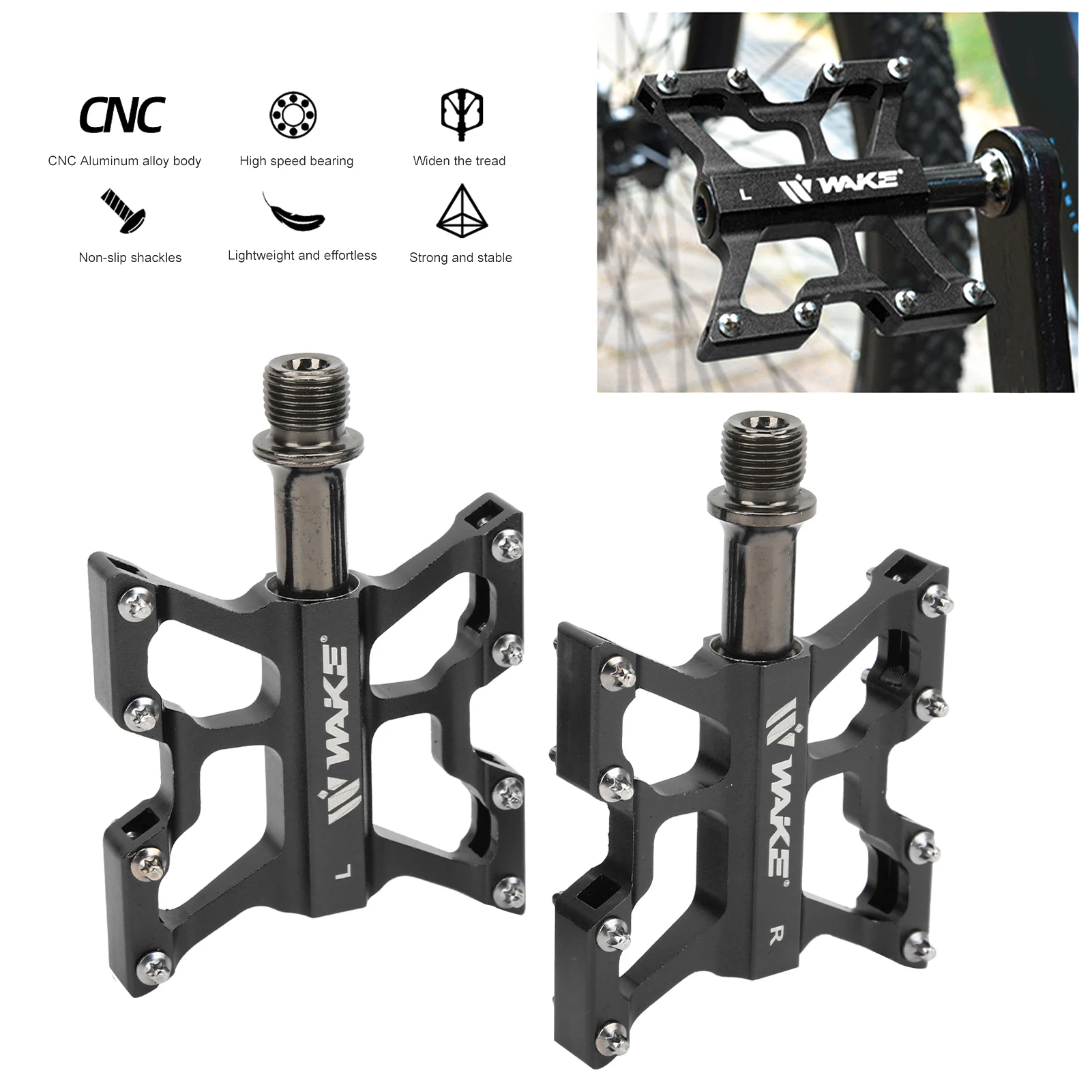 

WAKE Bike 3 Bearing Pedal CNC Aluminum Alloy Durable Waterproof and Dustproof New Easy Using Mountain Bicycle Bearing Pedals