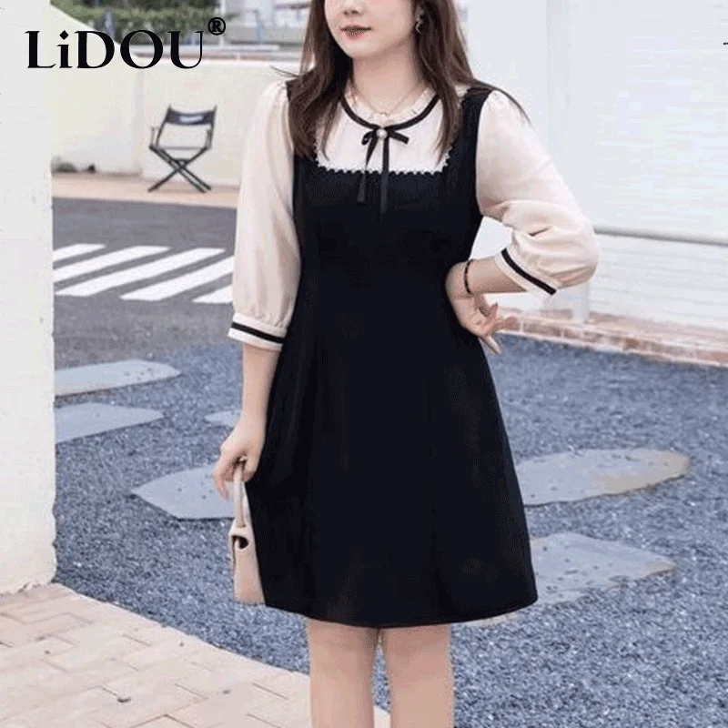 Elegant Fashion England Style Chic Sweet Capable Aesthetic Kawaii Vintage Grace Dress Three-quarter Sleeves vestidos