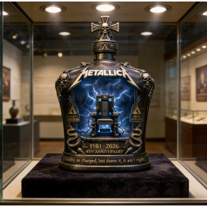 Metallica 45th Anniversary Limited Edition Whiskey Decanter - Rock Band Collectible Glass Bottle with Skull Cross Decor  Gift