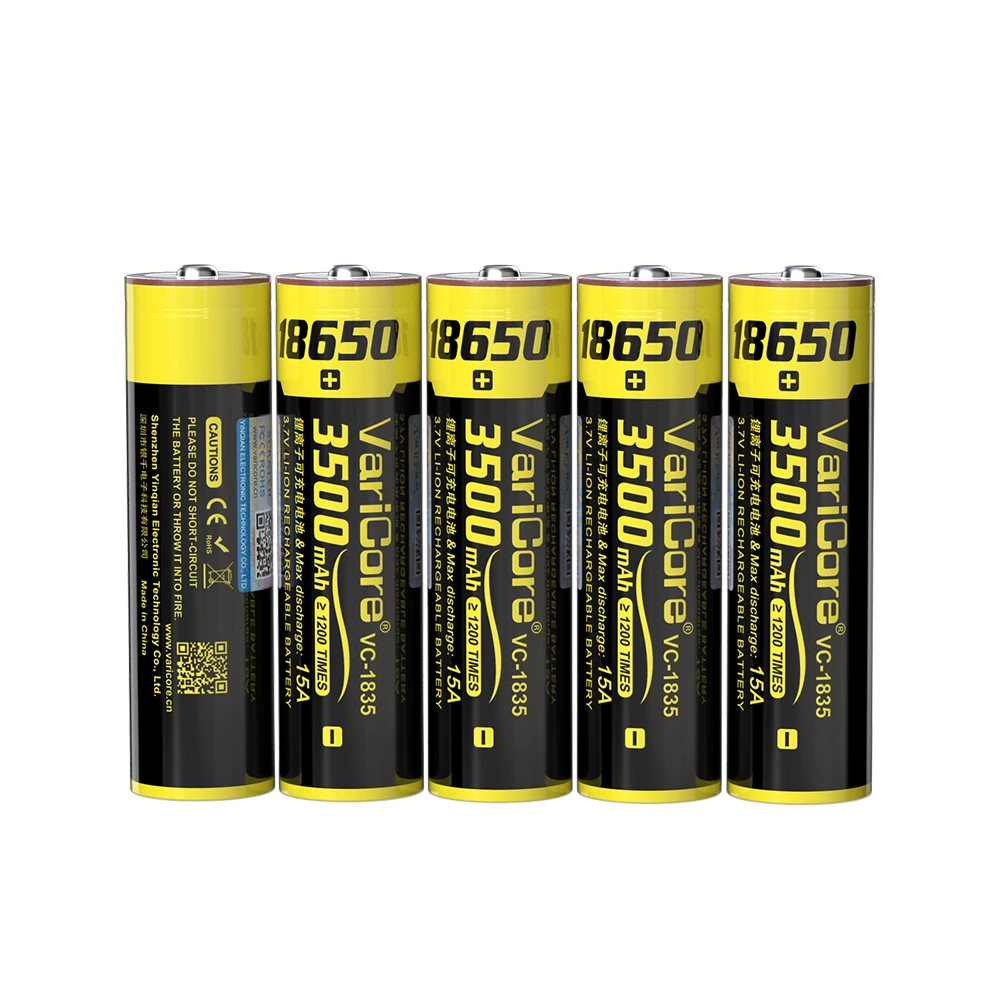 Bateria de lítio recarregável VariCore 18650 3.7V 3500mAh com ponta para baterias de lanterna leve