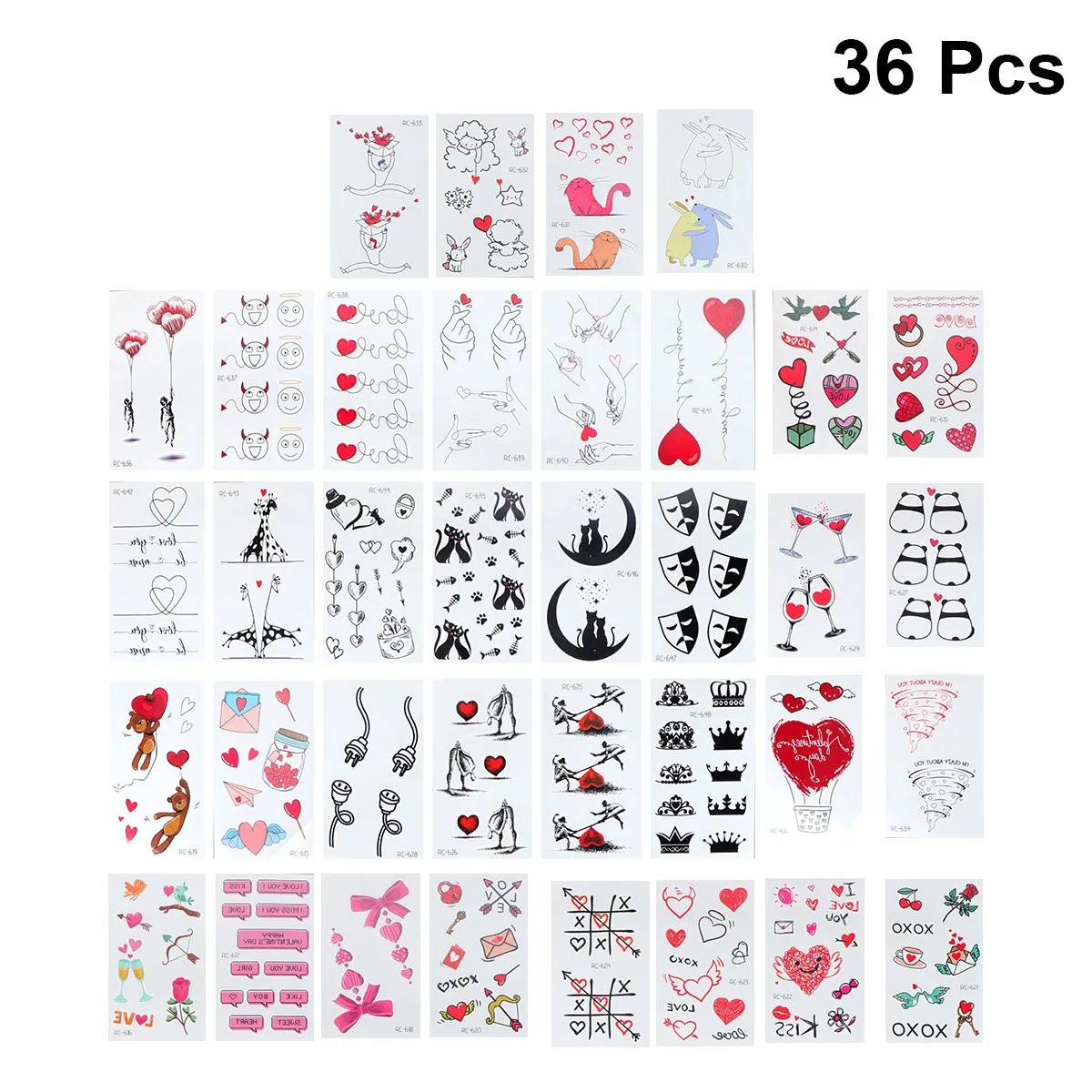 

36 листов временных татуировок в форме сердца, мультяшные наклейки для детей, декор для вечеринки на День святого Валентина, водонепроницаемые наклейки для тела, безопасные