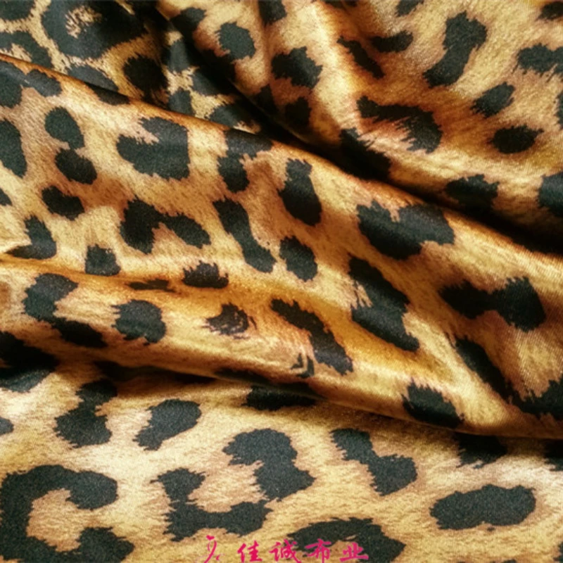 YLM High Elastic Satin Fabric Shiny Spandex Coffee Leopard Print Fabric Dance Costume Stage Costume Dress Fabric