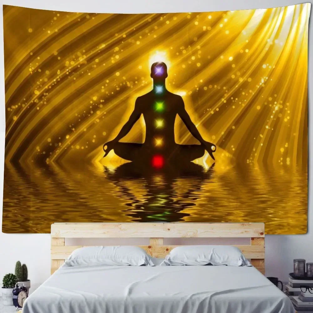 Tapestry meditator seven chakras wall hanging blanket indian bohemian style mantra tapiz hippie home decoration yoga mat