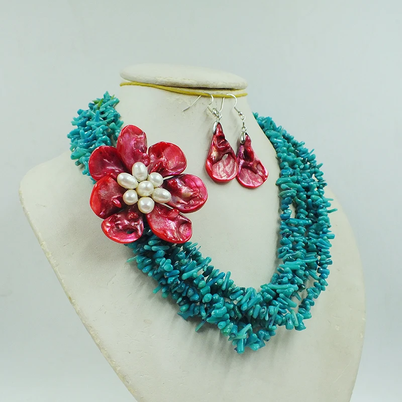 Beautiful ! Classic green  coral  shells  flower necklace 19