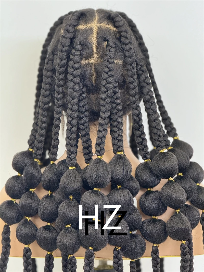 Pelucas trenzadas sintéticas de estilo largo, peluca llena de encaje HD, trenzas en caja sin nudos, pelucas para mujeres negras, pelucas de cabello trenzado africano hechas a mano