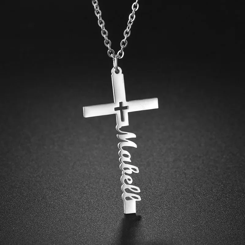 اسم شخصي الصليب قلادة مخصصة الفولاذ المقاوم للصدأ عقد ذهب الصليب قلادة تصميم بسيط الأزياء والمجوهرات هدية عيد ميلاد