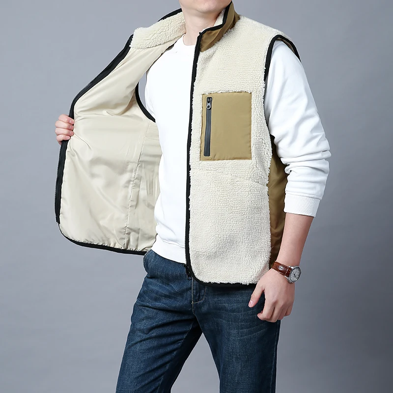

Мужской зимний жилет из меха ягненка, куртка без рукавов, жилет, мужской модный жилет размера плюс 6XL, мужской теплый флисовый утепленный мотоциклетный жилет