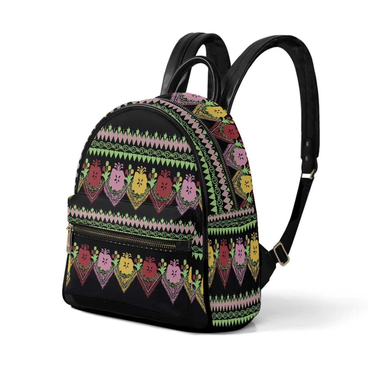 New Fashion Women Backpack Polynesian Tribal Plumeria Hibiscus Print PU Leather Backpack for Teenage Girls