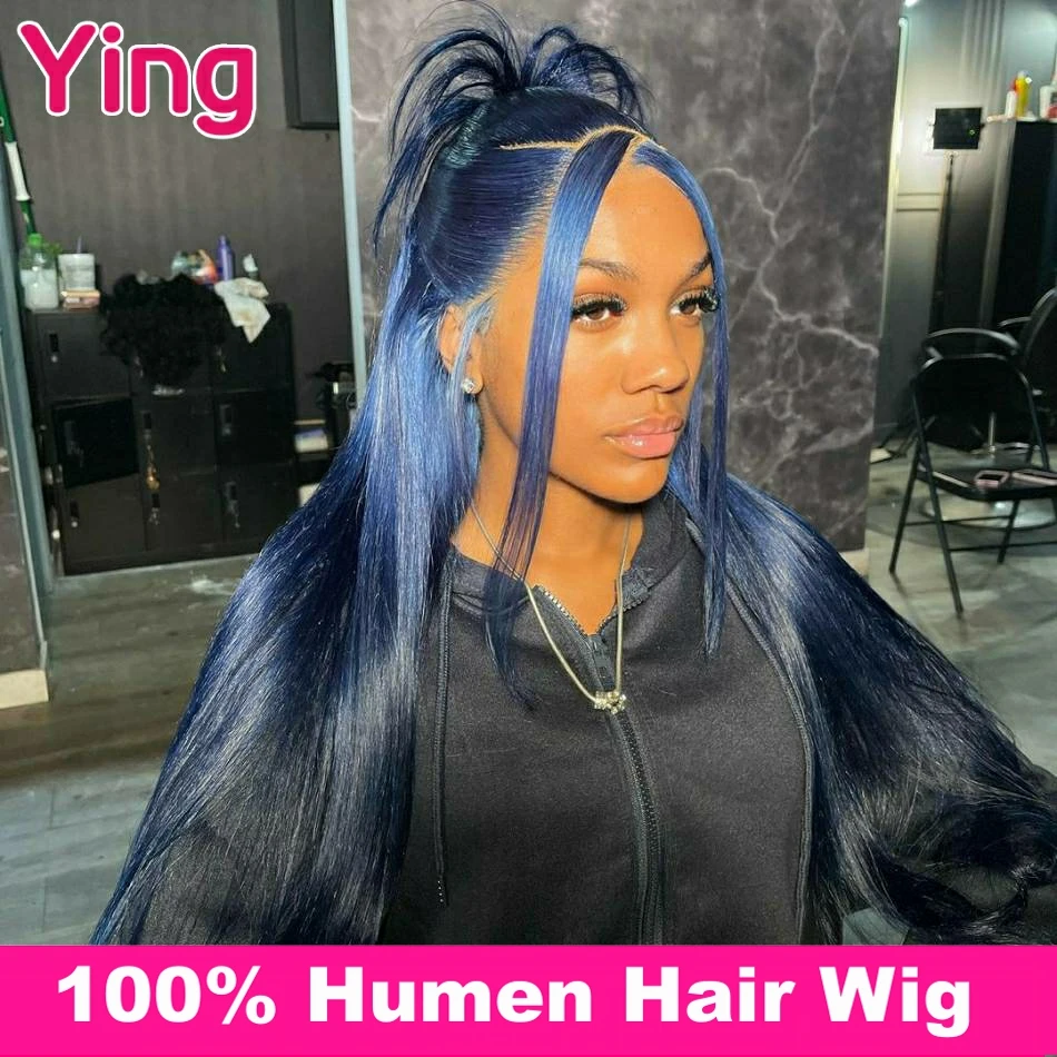 

200% Omber Blue Colored Bone Straight 13x6 Lace Frontal Wig Brazilian PrePlucked 4x4 5x5 Closure Human Hair Wigs For Black Women