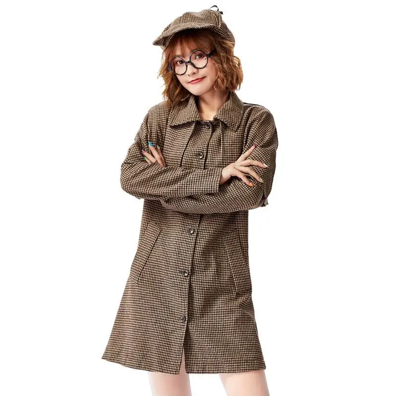 

Женское пальто с детективом Long Sve на Хэллоуин, ролевой костюм, сценарий, убийство, тайна игра для взрослых, Fem Sle Jaet