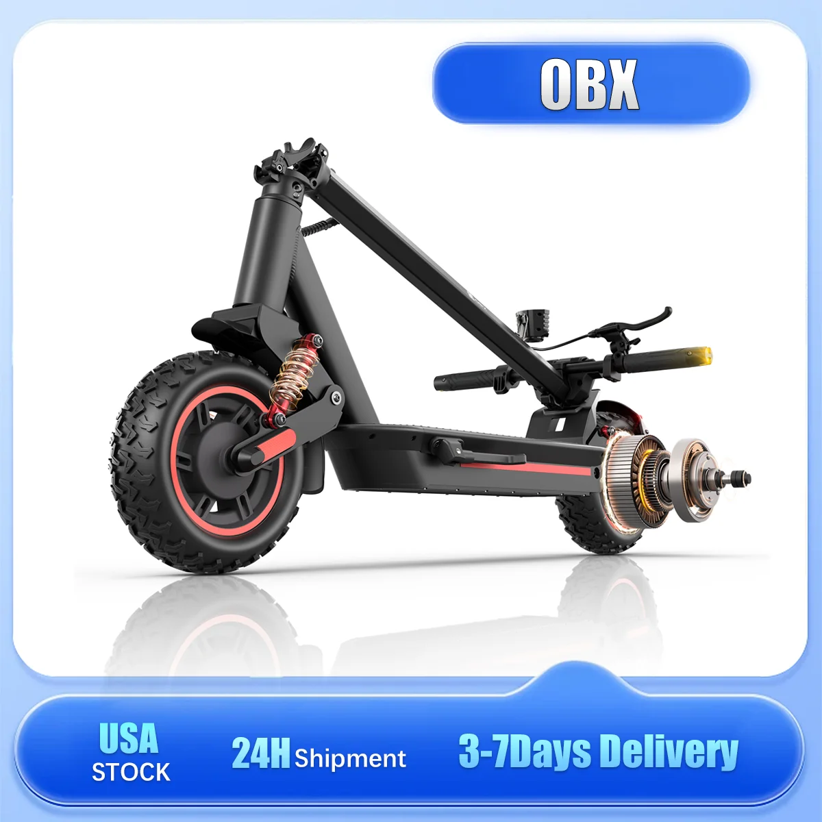 OBX Foldable Electric Scooter High Speed E- Scooter 10" Tire Double Suspension 1200W 30KM Long Range Fast Charging Adult Scooter