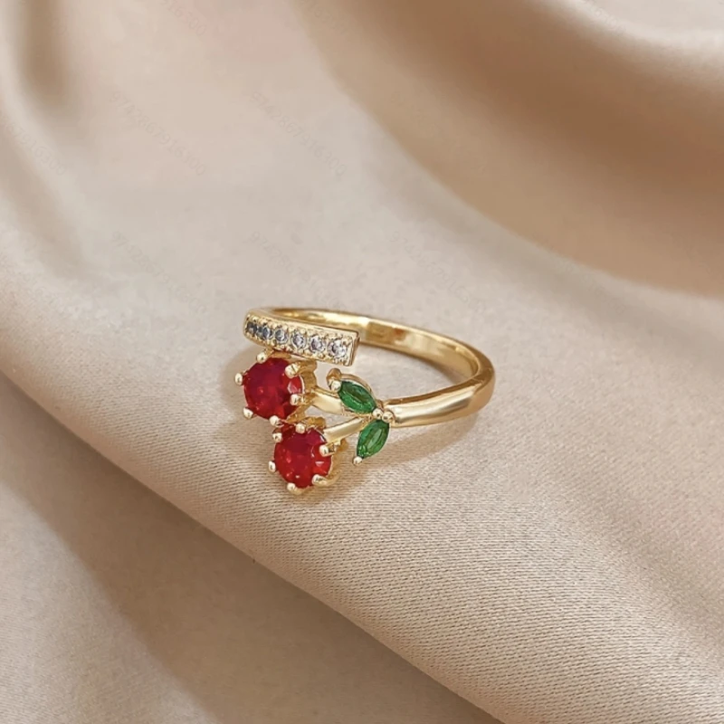 خاتم جديد رائع على طراز الكرز الزركوني المتلألئ، مناسب لهدايا مجوهرات الحفلات اليومية للنساء