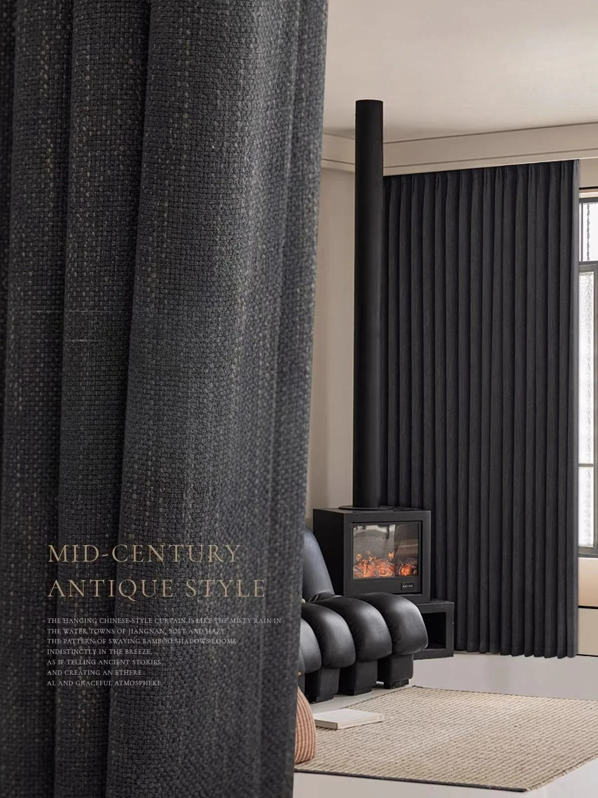 Mid-century Style Cotton and Linen Chenille Light Luxury High-end Retro Custom Size Curtains for Living Dining Room Bedroom Door