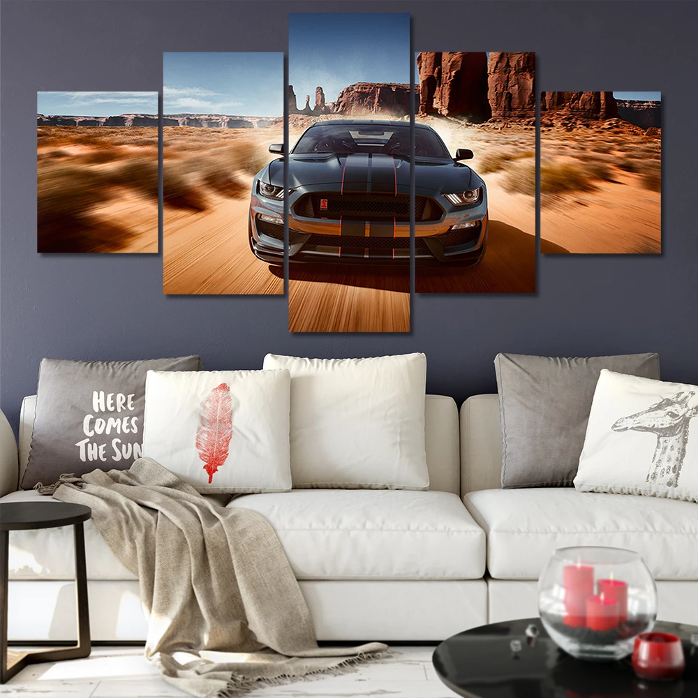 Canvas Wall Art Poster Painting Ford Mustang GT Car Wallpaper Living Room Modern Picture Print Home Decor Bedroom Mural 5 Panels