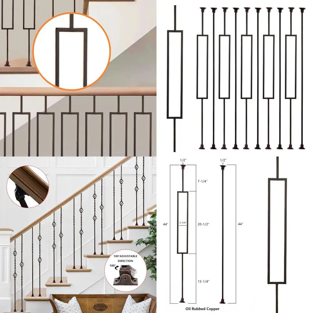 Baluster Tangga Berwarna Tembaga Setengah Inci x 44 Inci: Railing Logam dengan Kilau Unik dan Panel Persegi Bertekstur, Besi Polos