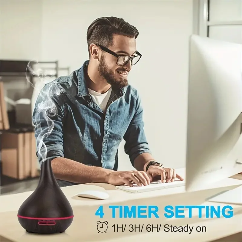 موزع روائح عطرية من الحبوب الخشبية مع تقنية Soundwave، سعة 16.91 أونصة، يحمل 6 زيوت أساسية، ضوء LED، مؤقت، رذاذ بارد USB