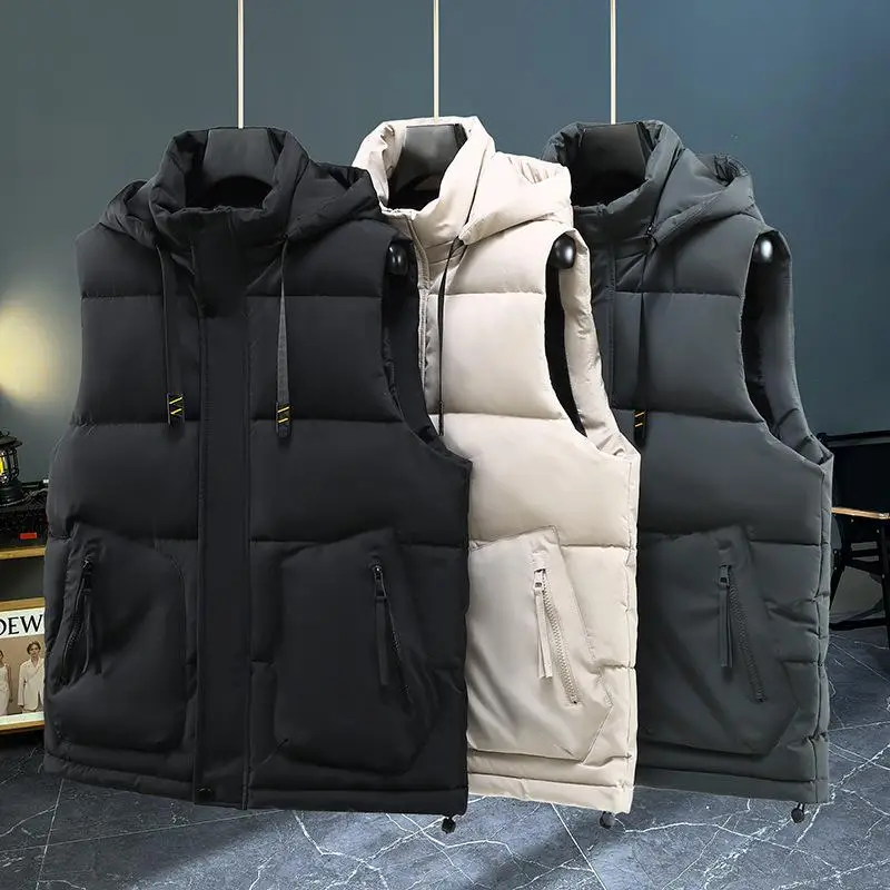 

Зимние мужские и женские теплые куртки без рукавов с персонализированными логотипами, толстый жилет спецодежды с капюшоном и принтом