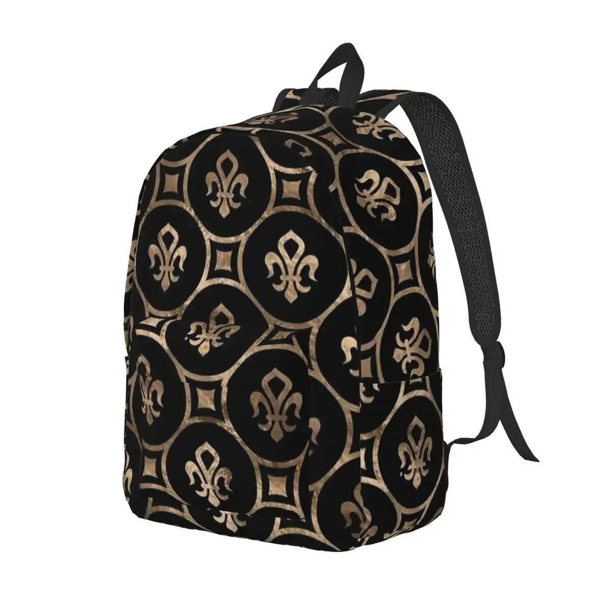 Fleur-De-Lys Black And Gold Fashion Backpack Outdoor High School Hiking Travel Daypack for Men Women College Canvas Bags