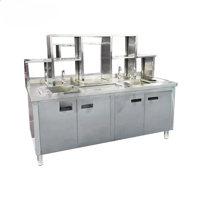 

Commercial Bubble Tea Shop Display Counter Cabinet Freezer Bar with Washing Tank
