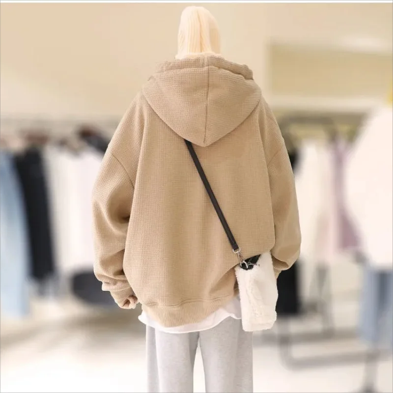 Sudadera con capucha de talla grande para mujer, abrigo holgado de lana gruesa, tendencia superior, otoño e invierno, 2023