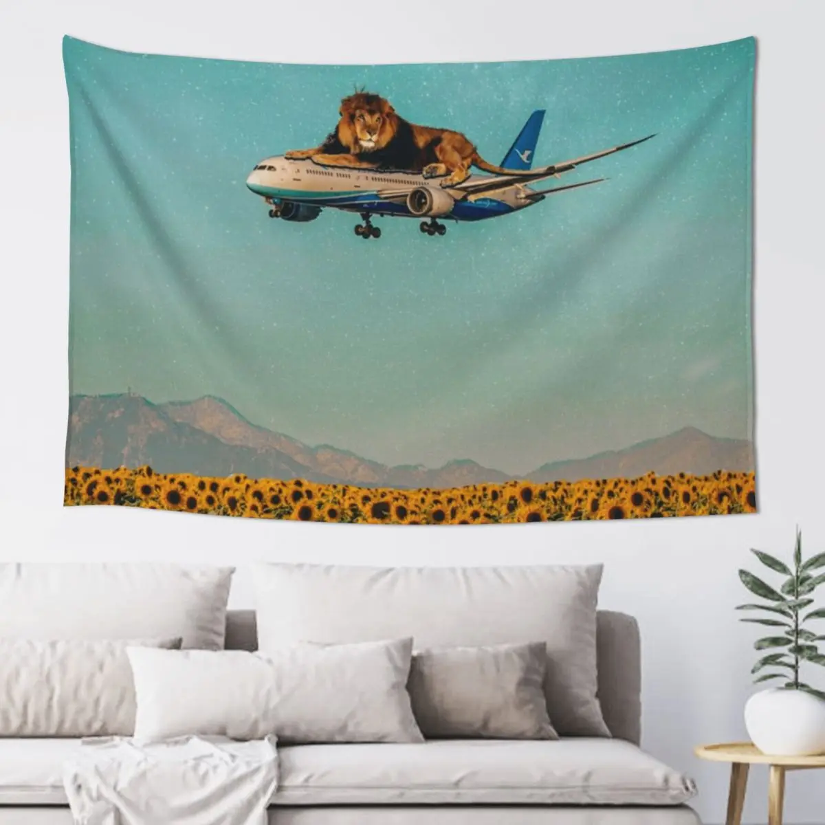 

Lion on the plane Tapestry Wall Decor Hanging Kawaii Room Decor Aesthetic Room Decor Korean Aesthetic Room Decors Tapestry