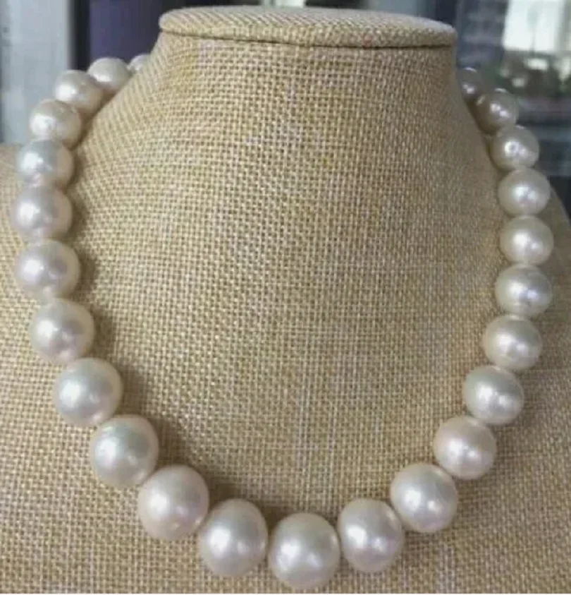 Hot AAA10+11mm natural South Sea white circular pearl necklace 20inch 14k gold