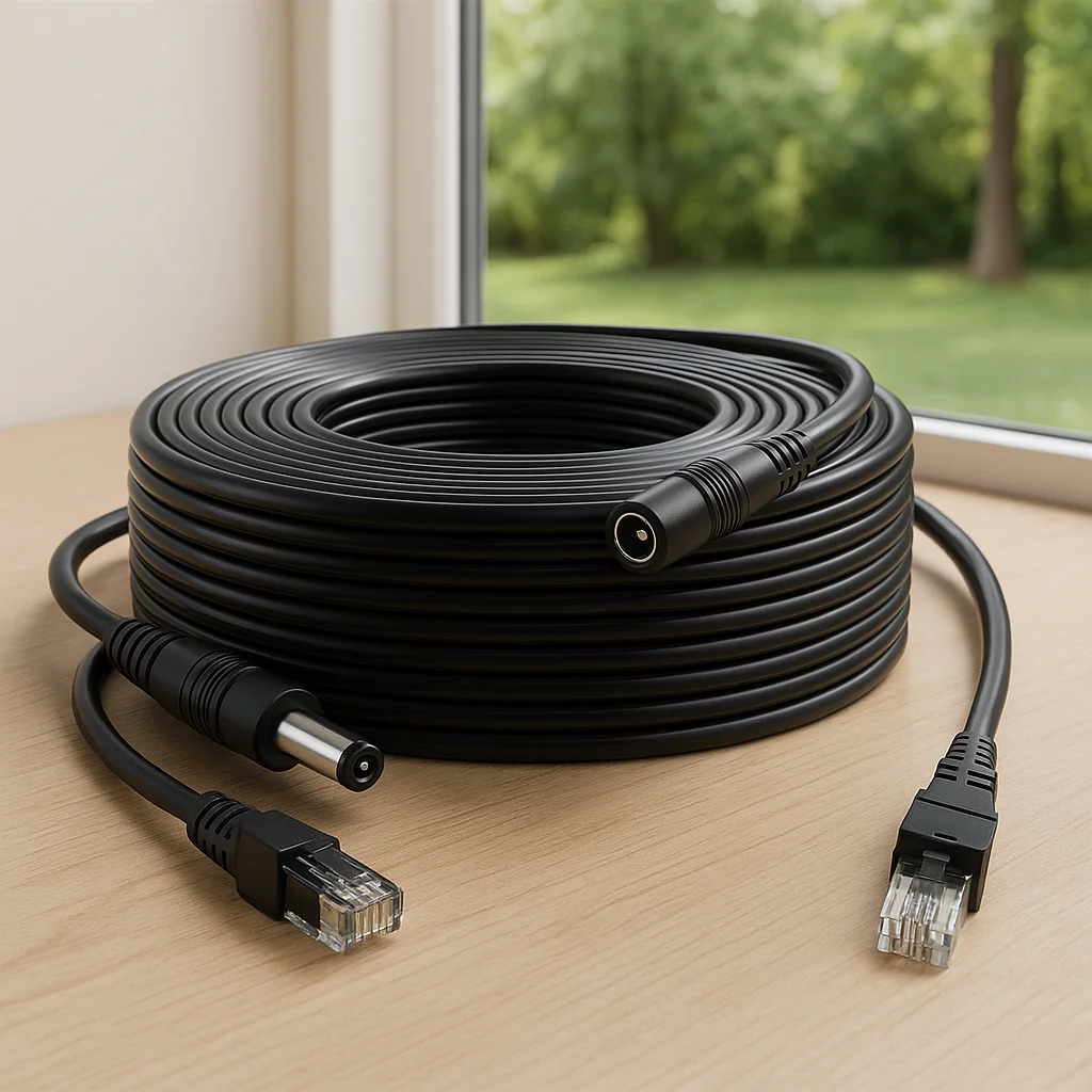 5-50M PoE Network + DC Power Extension Cable | 8-Core Ethernet + 2-Core 5.5x2.1mm Plug |Waterproof for CCTV IP Camera NVR System