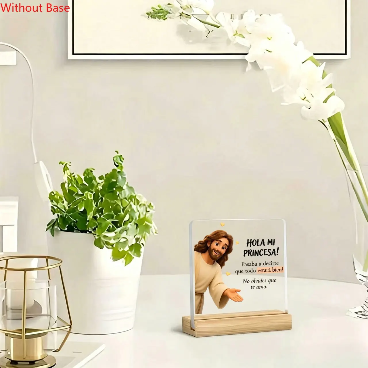 CIFBUY Acrylic Sign 2D Flat Heart Blessing Inspirational Quote Wooden Base Paperweight Desktop Plaque Office Home Decor Gift for