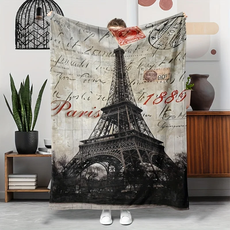 Vintage Eiffel Tower Architecture Design Art Blanket - Soft Lightweight All-Season Multi-Purpose Throw for Nap, Couch & Travel