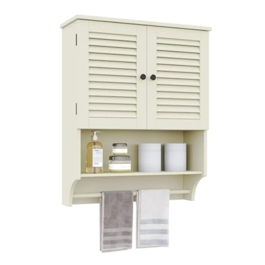 

Bathroom Wall Cabinet with Towels Bar 23.6" L x 8.8" W x 29.5" H MDF Material Medicine Cabinet 2 Doors Over The Toilet Space Sa