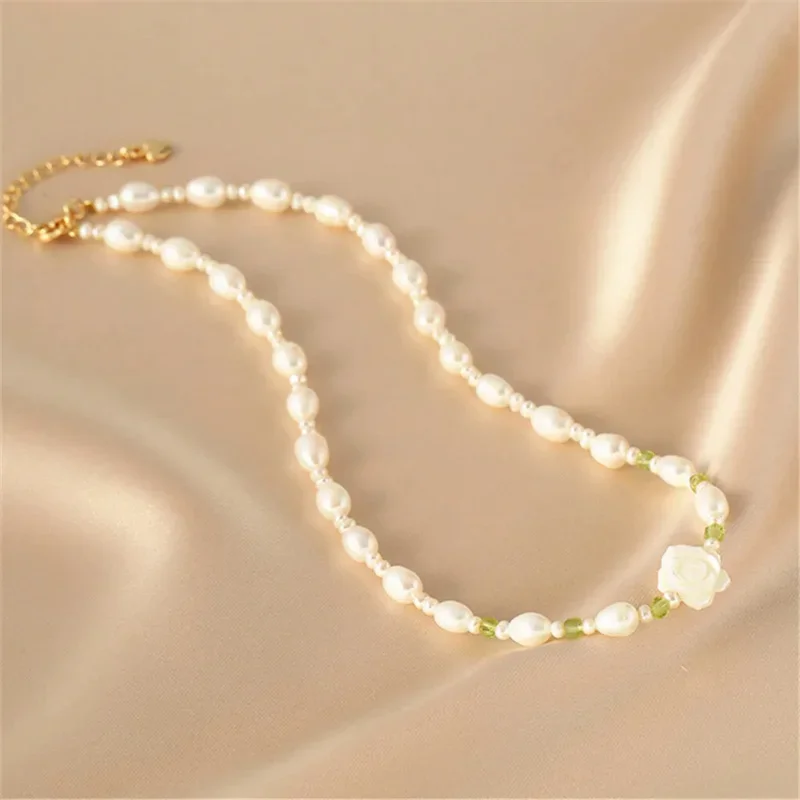 Natural Pearl Beads Necklace Niche Romantic Camellia Women 14K Gold Filled Luxury Jewelry Temperament Minimalist Clavicle Chain