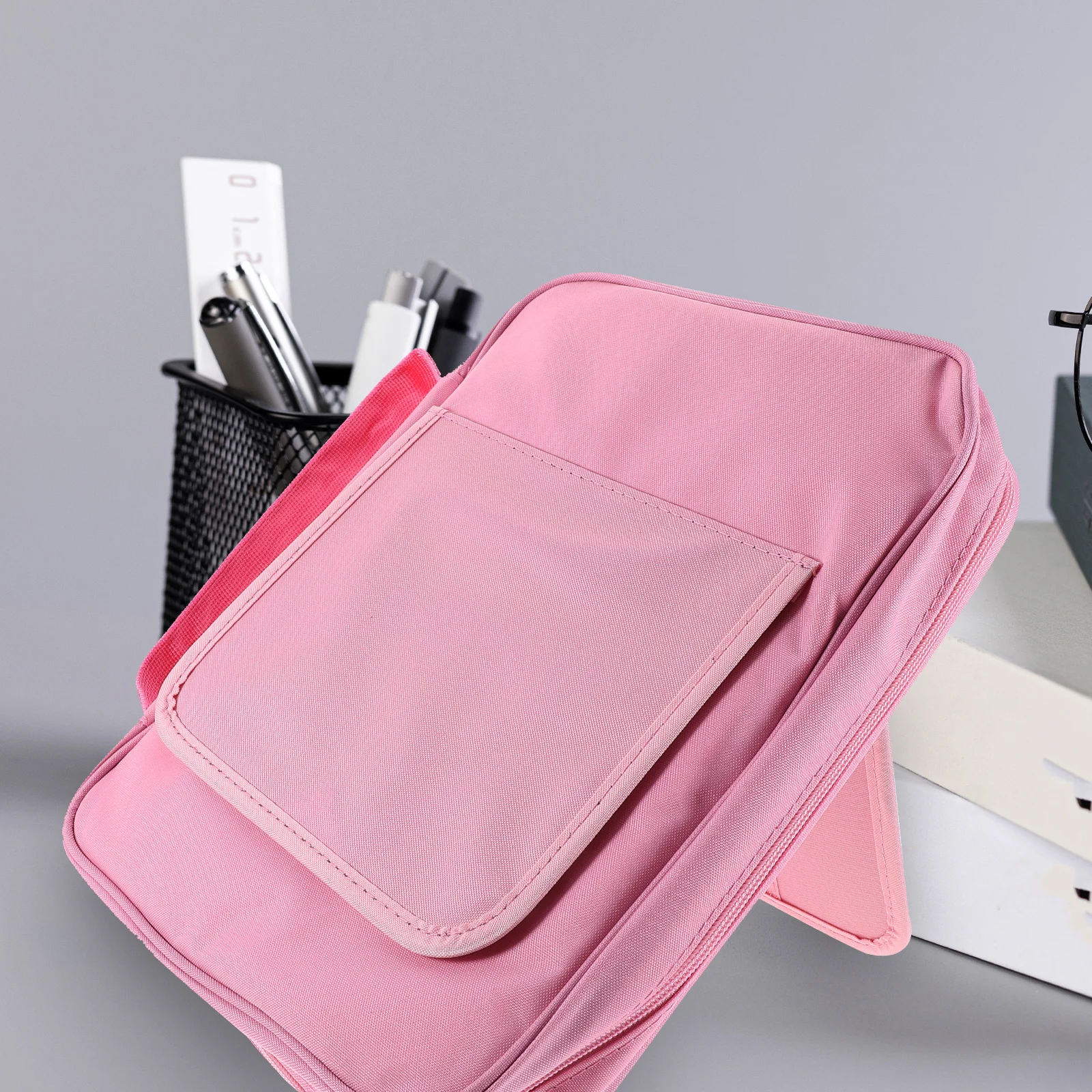 

Large Capacity Bag Pink Canvas Storage Case for Women Laptop File Organizer Stationery