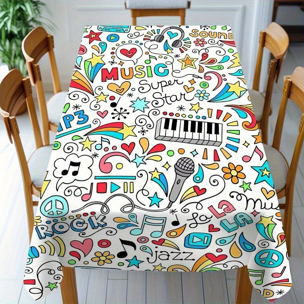 trendy music tablecloth with musical note and instrument patterns. Ideal for home decoration. Polyester fiber tablecloth.xzj