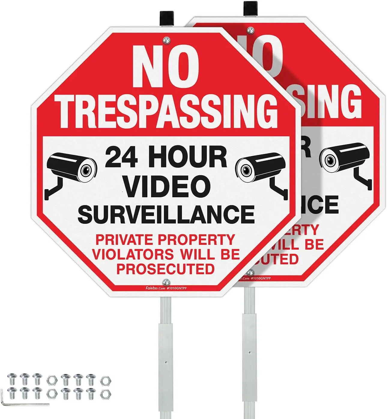 Señal de Prohibido el Paso con Estaca de 42 Pulgadas, Paquete de 2 de 10x10 Pulgadas, Aluminio Reflectante, Incluye Tornillos y Llave