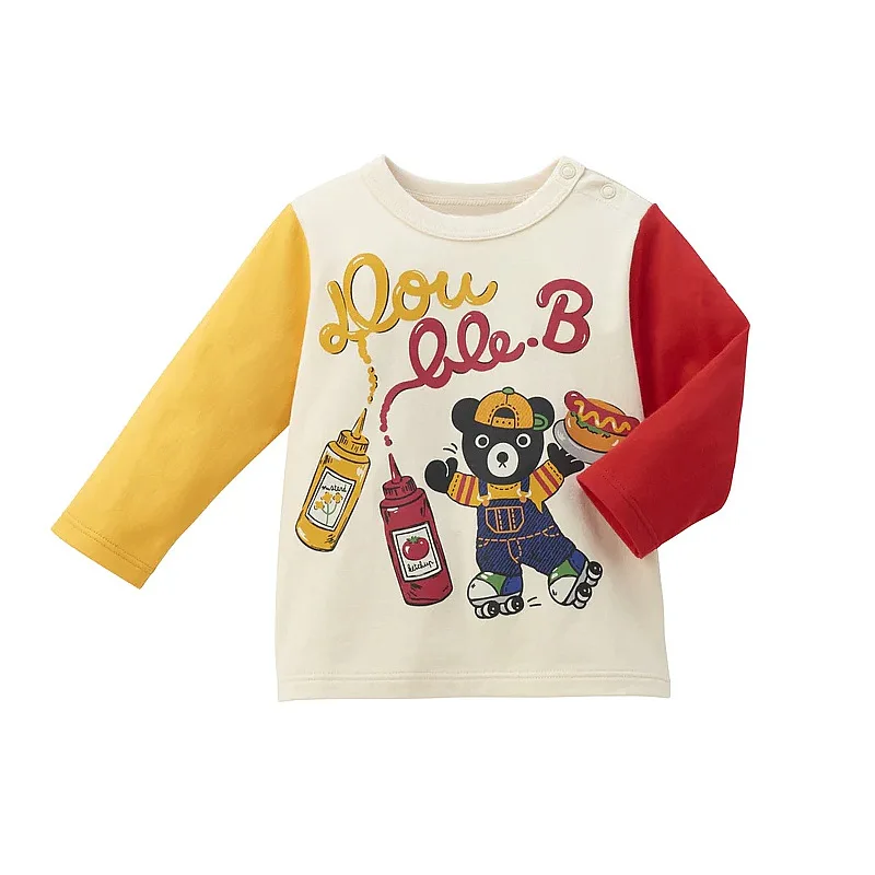 Autumn New Boys T-Shirt Cartoon Black Bear Burger Print Long Sleeve Top