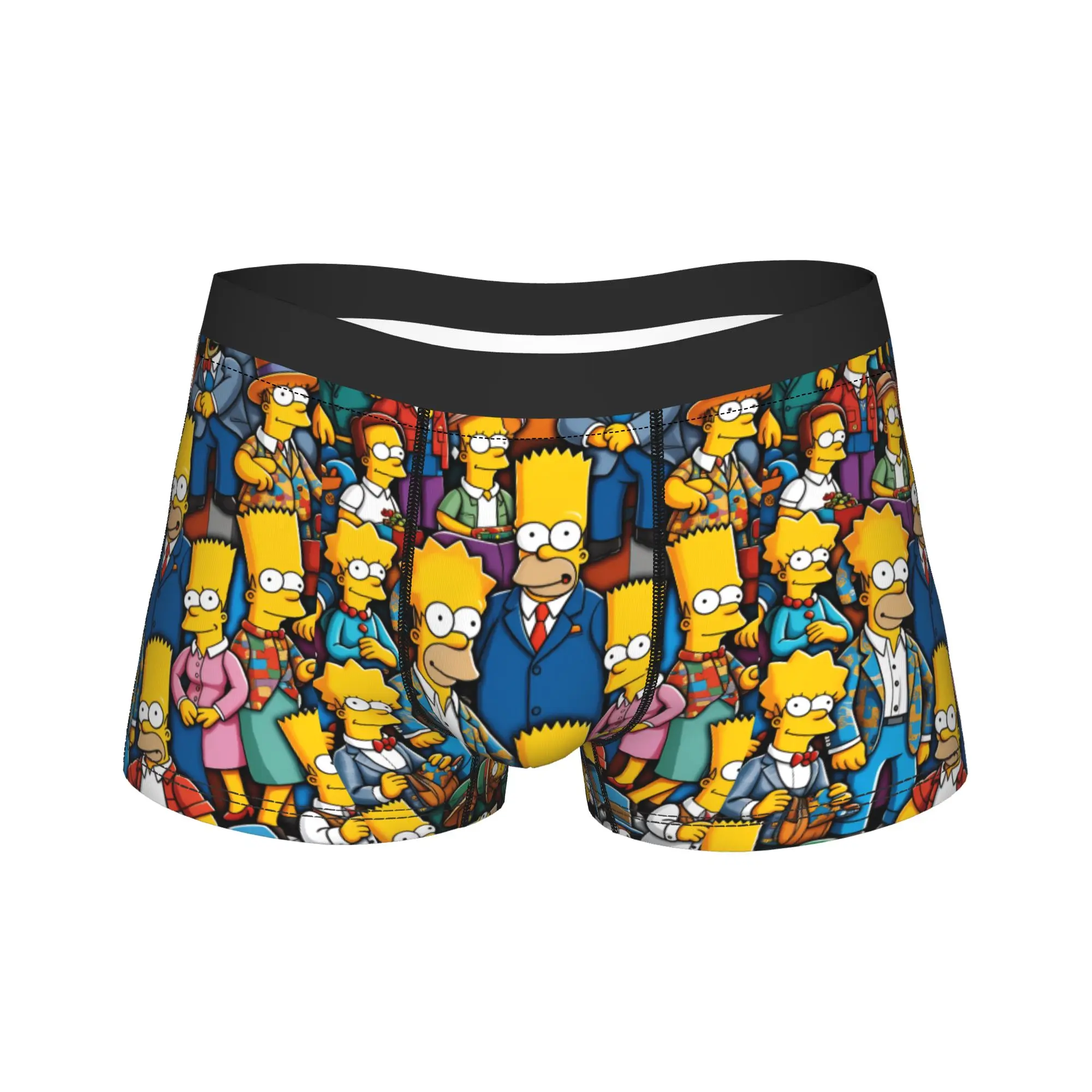 Bart S-Simpsons All Characters Collage Underwear Men's Underpants Custom Novelty Boxer Shorts Trenky Shorts Briefs Plus Size