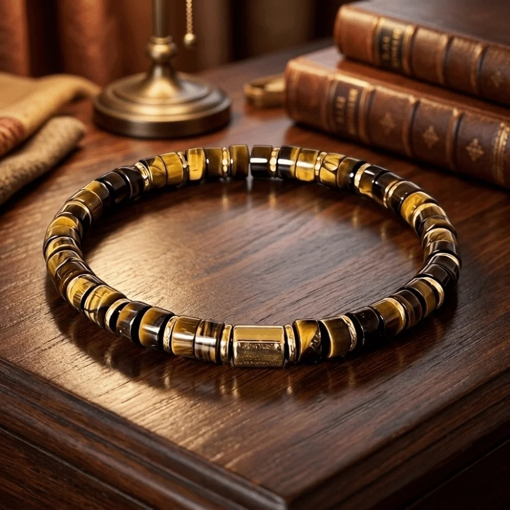 Golden Spacer Tube Bead Stretch Bracelet Chunky Portable Men Stone Bracelet Enjoyable To Handle Blue Yellow Beaded Hand Chain