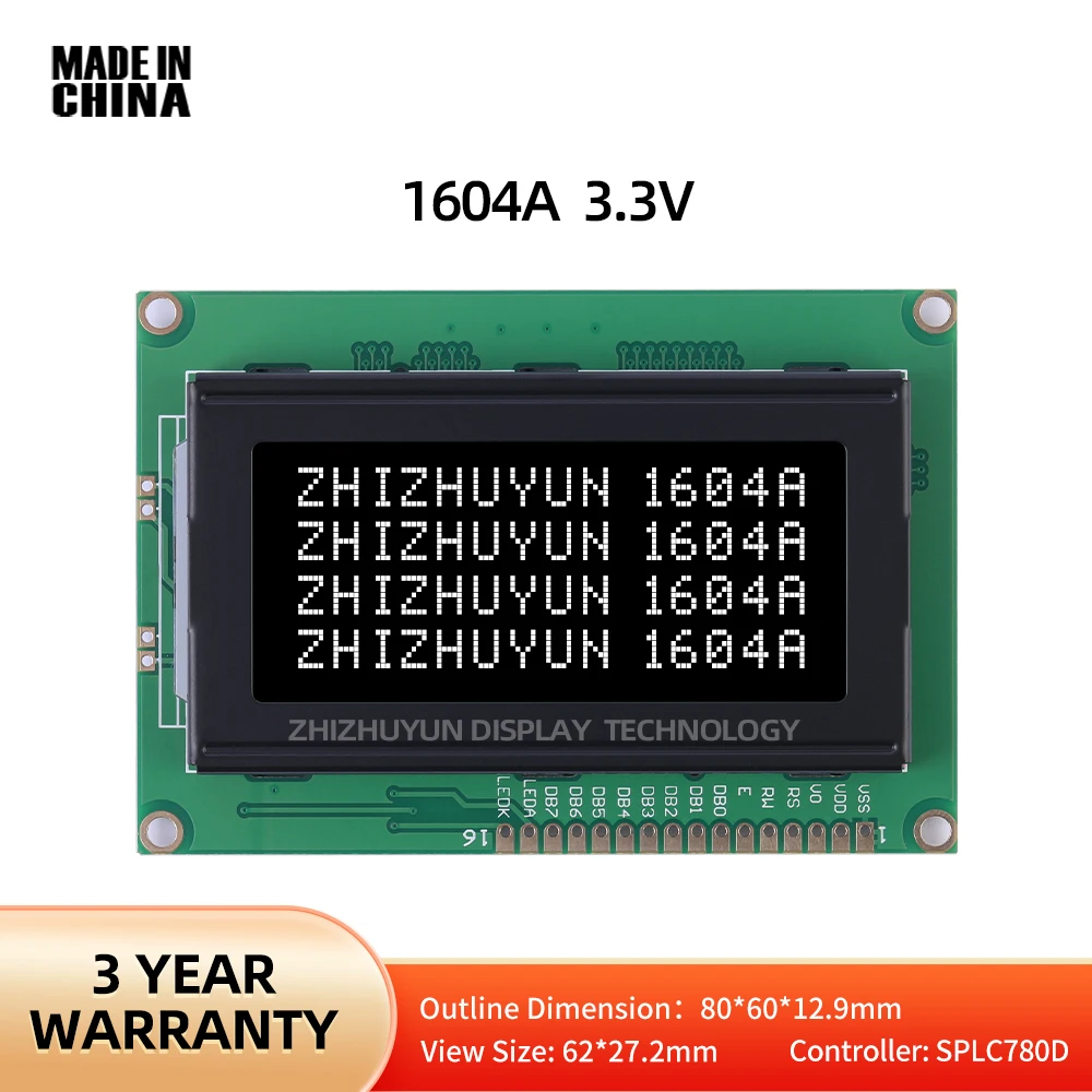 Source Manufacturer 1604A 4-Line Character Screen BTN Black Film 3.6 Inches Multilingual LCD Module Voltage 3.3V