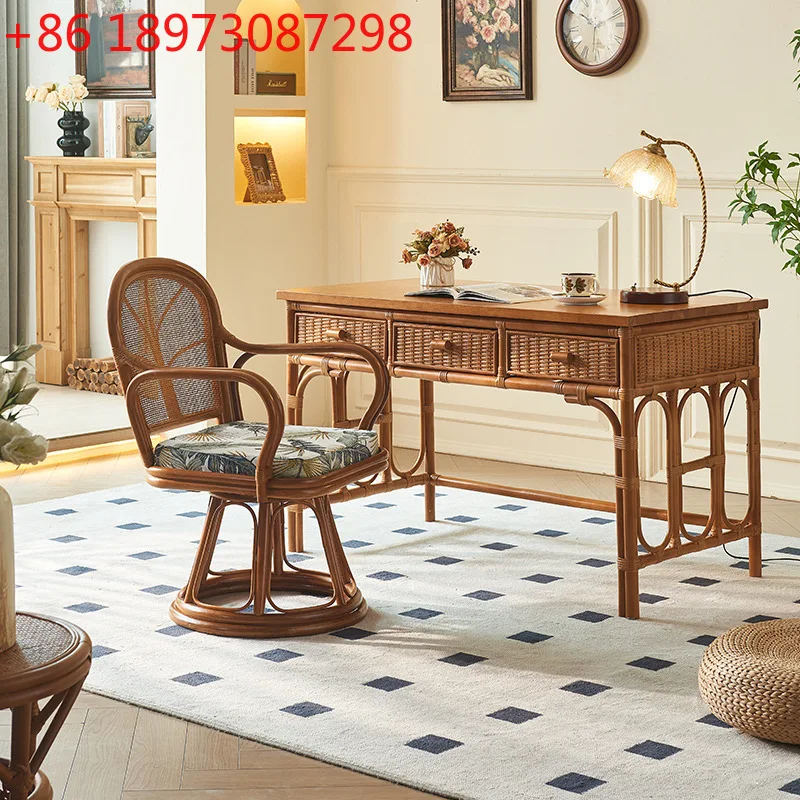 

Комбинация вращающегося стола и стула для домашнего кабинета, китайский древний стиль, индонезийские растения, виноградная лоза
