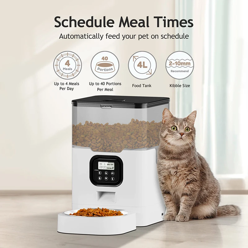 Automatic Cat Feeders Timed Pet Feeder for Cats and Dogs with Dry Food Dispenser Desiccant Bag Programmable Portion Control