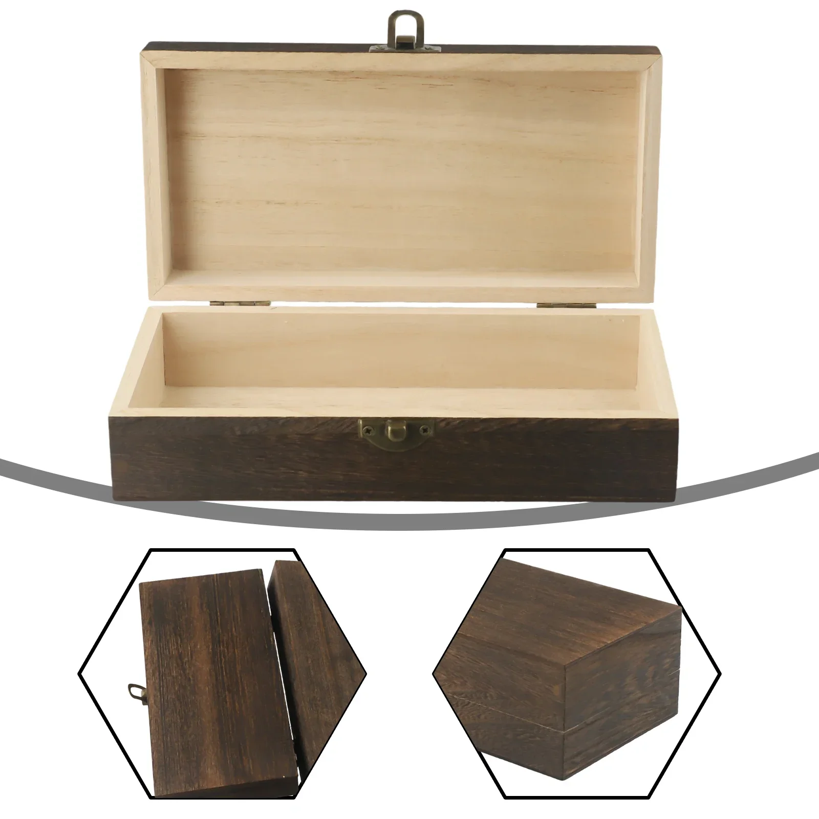Wooden Storage Box Flip Top Gift Health Metal Buckle Natural/Light/Dark Rectangular Retro Style 1PCS 20*10*6cm